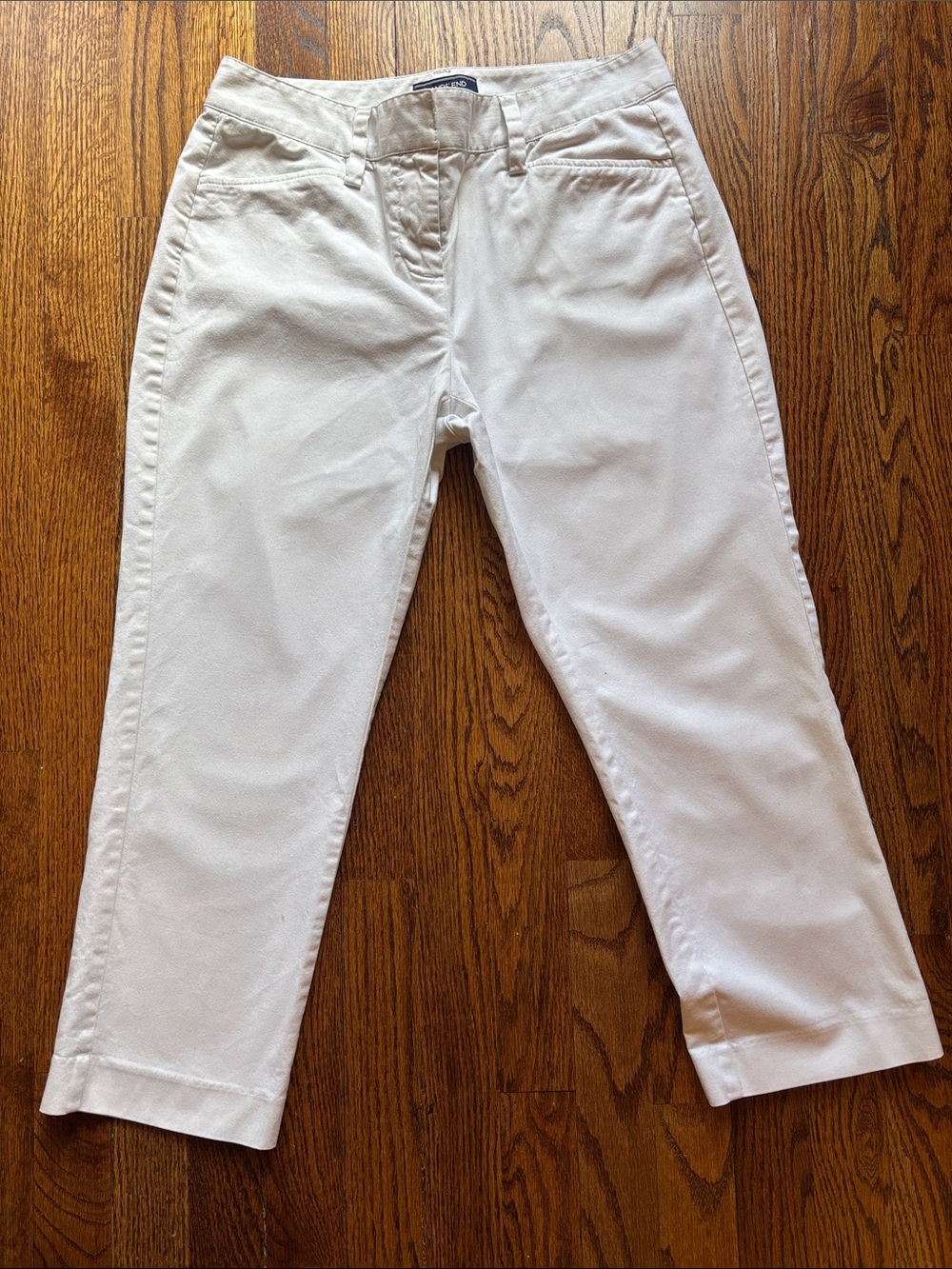 Lands End Classic White Cropped Mid-Rise Slim Leg Pants